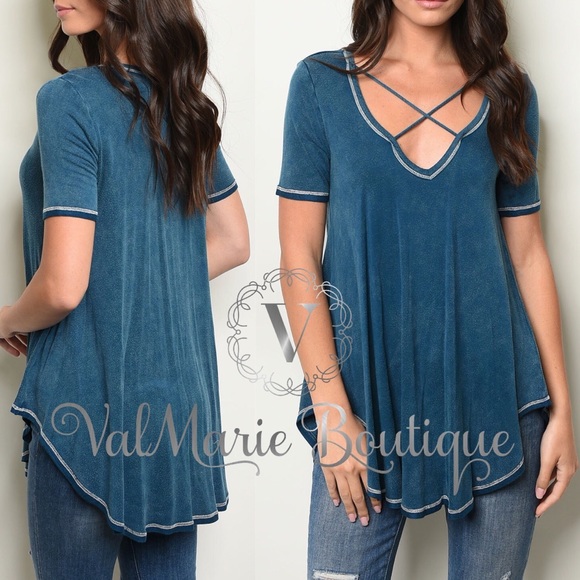 ValMarie Tops - LAST 1! Teal-quila escape mineral washed top